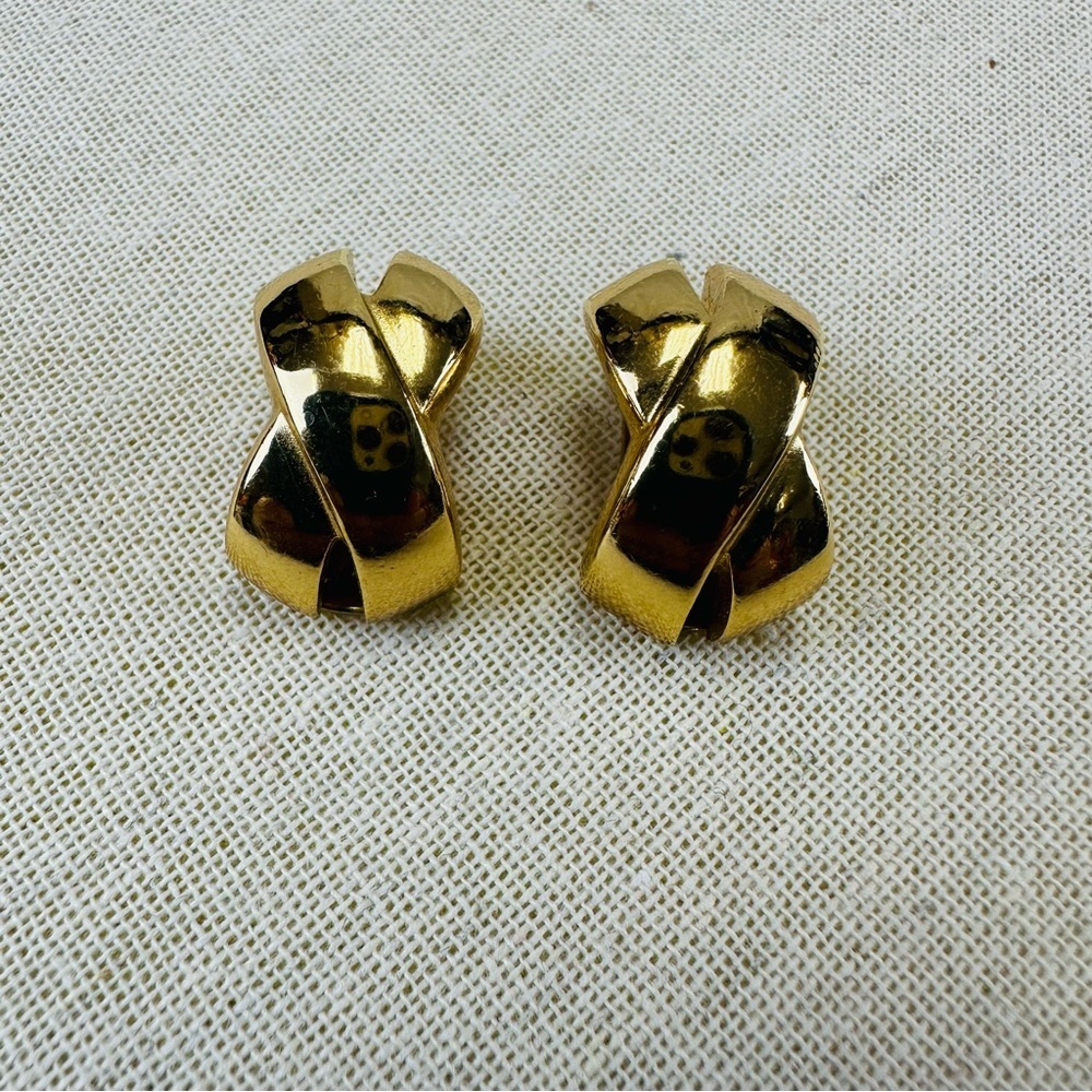 Christian Dior goldtone X clip earrings Vintage 90s Retro Classic Old Money